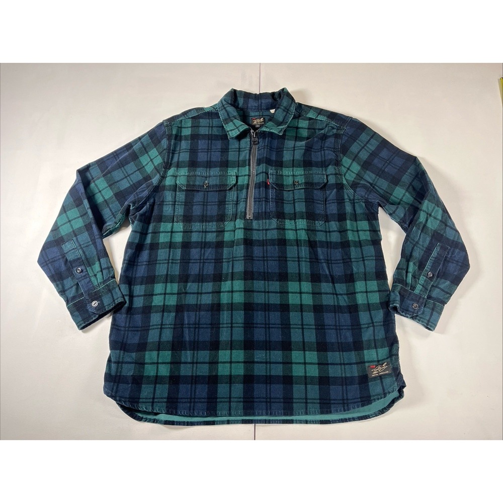 Levis Justin Timberlake Green Plaid Corduroy Mens 1/2 Zip Shirt Fresh Leaves XL